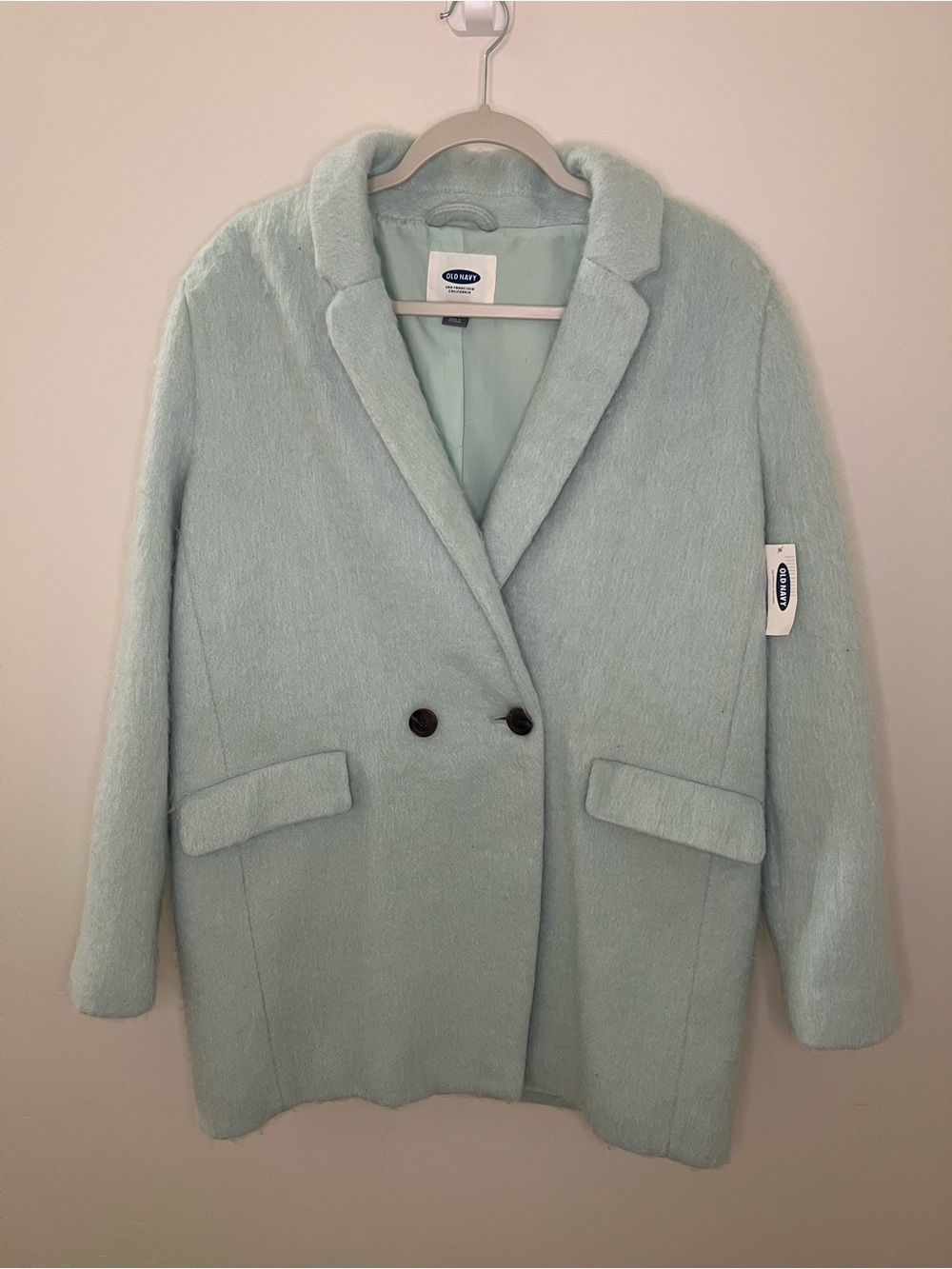 NWT Old Navy Double-Breasted Light Blue Wool Blend Coat